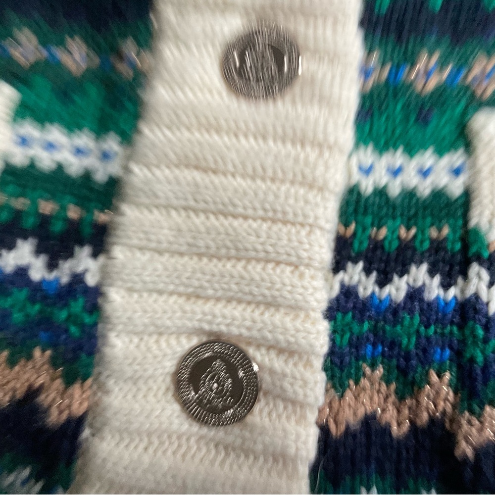 Talbots Fair Isle style green/cream/blue/tan striped Cardigan. 1X. NWT - Picture 11 of 14